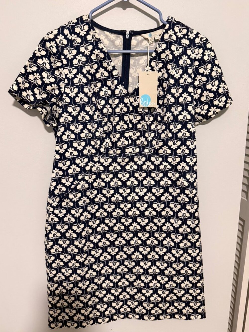 Boden Navy Cream Floral Petite Dress UK 14P US 10P NWT